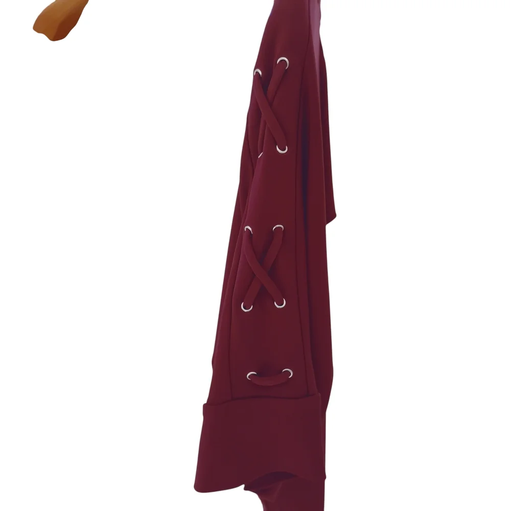 Michael Kors Burgundy Red Grommet Shoulder Short Sleeve Blouse Top L